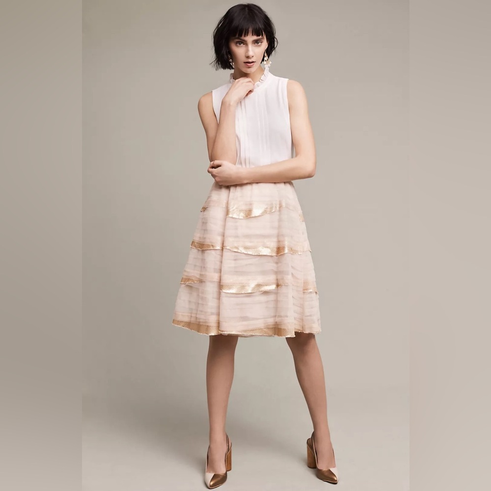 Anthropologie Tiny Ivory and Gold Cascade Skirt size XS